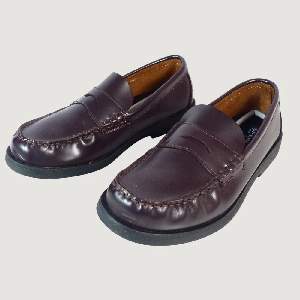Sperry Colton Penny Loafer Leather Boys 5M Burgundy Dress Shoes Dark Brown NWOB